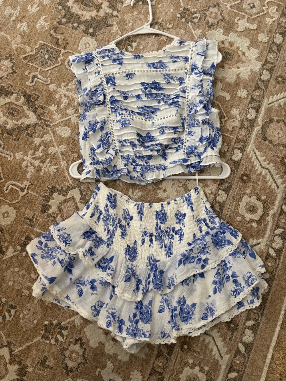 The Vintage Shop White and Blue Floral Mini Dress Set